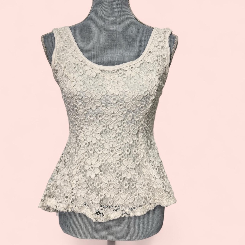 White Floral Lace Peplum Blouse Fairycore Girlhoodcore Cottagecore Romantic XS